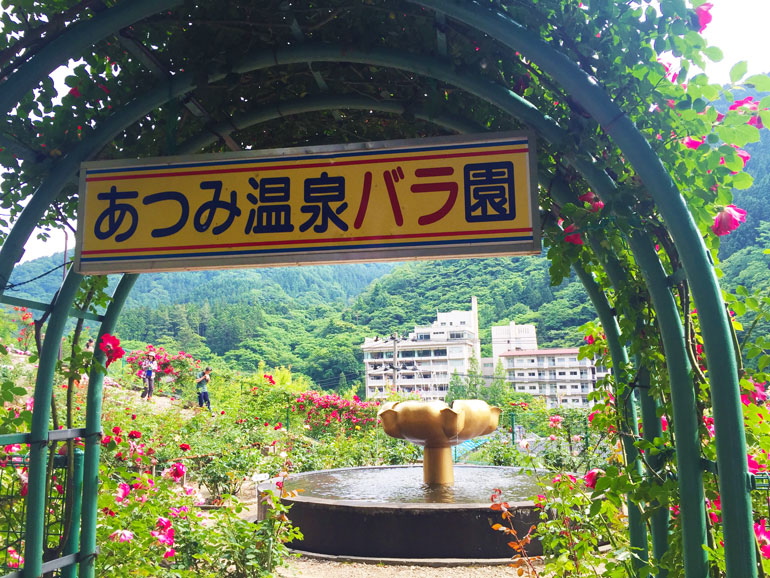薔薇の足湯 山形県 あつみ温泉 味の農園