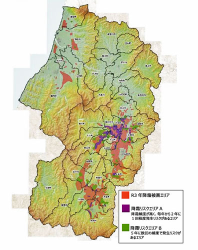 凍霜害地域別被害の頻度